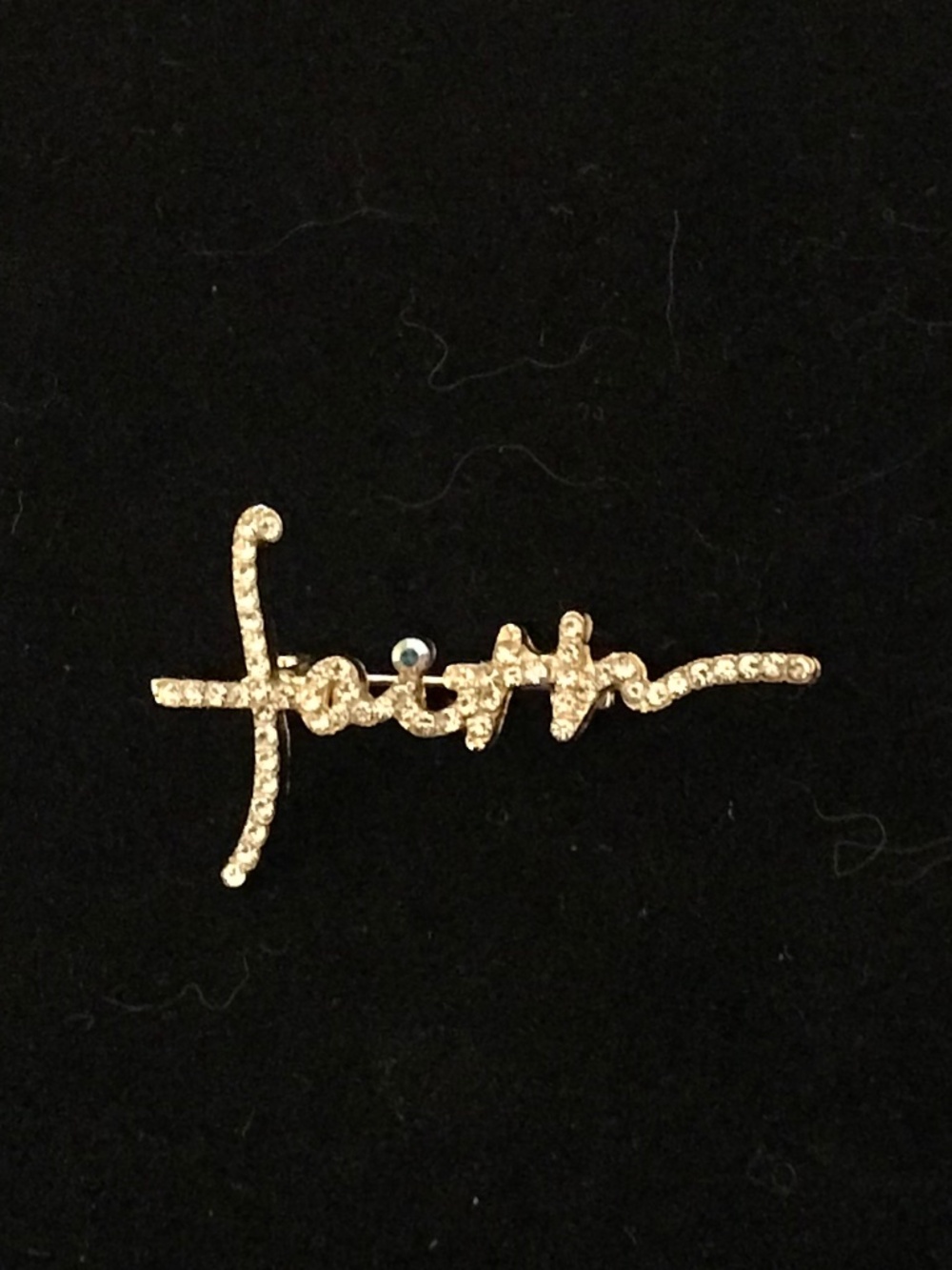 NWOT gold rhinestone script “faith” brooch (pins: 1/$12, 2/$20)